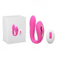Couples Vibrator w/Rotation, Remote Control, 10 Function, Silicone, PINK